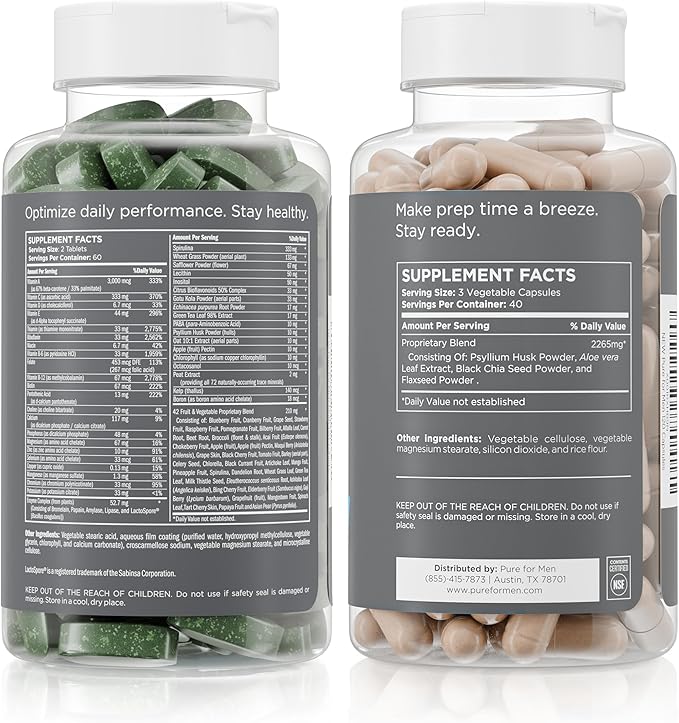 Pure for Men Original Stay Ready Fiber Supplement (120 Capsules) + Vegan Multivitamin (120 Capsules)