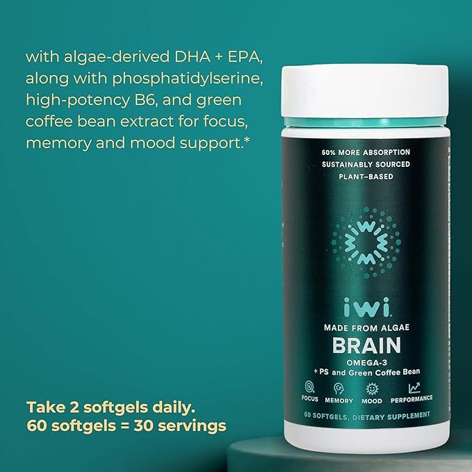 Iwi Omega-3 Essential &amp Brain Omega-3 Bundle 30 Servings Vegan Plant-Based Algae Omega 3 with EPA + DHA Krill &amp Fish Oil Alternative No Fishy Aftertaste