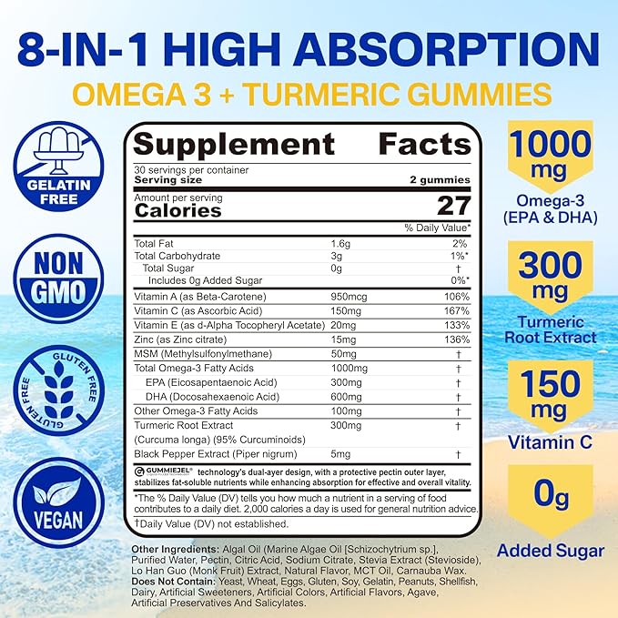 Vegan Omega-3 1000mg + Turmeric Fiber Gummies