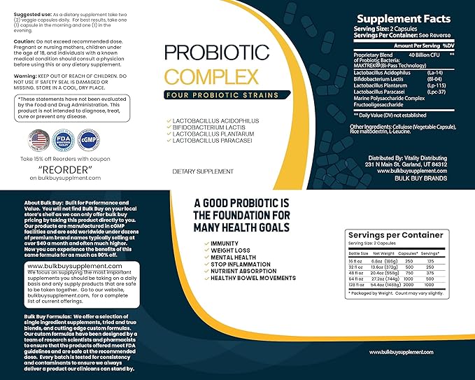 Probiotic Blend - 1050CT Value Size Bottle of Multiple Strains of Key Bacteria Include Lactobacillus Acidophilus Bifidobacterium Lactis L. Plantarum L. Paracasei