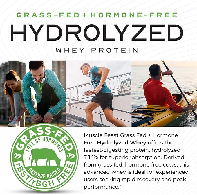 Muscle Feast Hydrolyzed Whey Protein Powder Grass Fed and All Natural Hormone-Free Hydro Whey Powder for Men and Women Gluten Free Non-GMO Delicious Hydrolyzed Protein Powder Unflavored 2lb