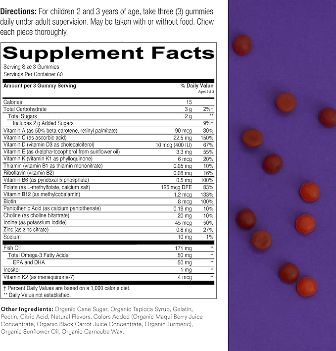 SmartyPants Toddler Multivitamin Gummies: Omega 3 Fish Oil (EPA/DHA) Vitamin D3 C Vitamin B12 B6 &amp Organic Kids Multivitamin Gummies: Probiotics Omega 3 (ALA) Vitamin D3 C Vitamin B12
