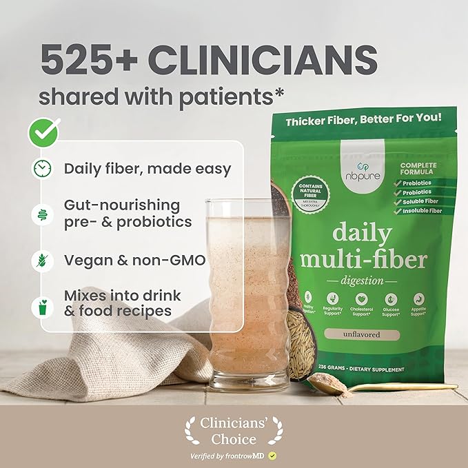 nbpure Daily Fiber Powder Blend for Digestive Health Cholesterol Support Healthy Weight Management - with Prebiotic Insoluble Soluble Fiber + 4 Probiotic Strains Savory Mocha Gusset 45 Servings
