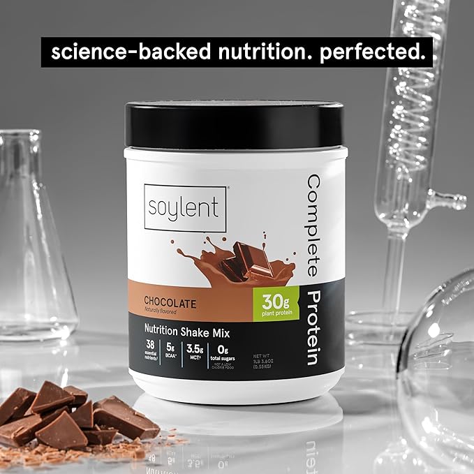 Soylent Complete Protein Powder Chocolate 30g Protein Shake for Muscle Growth and Recovery BCAAs DHA MCT 28 Vitamins &amp Minerals Zero Sugar Gluten Free Vegan - 1.25lb