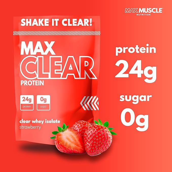 Max Clear Protein | 24g Protein | Clear Whey Isolate | Promotes Muscle Growth Strength and Recovery (Strawberry)