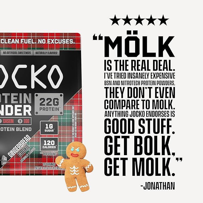 Jocko Fuel Whey Protein Powder Gingerbread Cookie 22g Protein Digestive Enzymes + Probiotic Blend No Sugar Added with Essential Amino Acids + Electrolyte Minerals 31 Servings