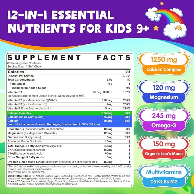 Kids Calcium Gummies + D3 &amp Magnesium for 4+ + Kids Calcium Soft Chews for 9+