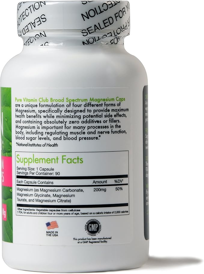 Magnesium 200 Mg Caps - Broad Spectrum. 90 Day Supply. Unique Blend of 4 Magnesium Forms. No Fillers No Binders No Added Ingredients. Pure Vitamin Club Daily Magnesium Caps + Free eBook!