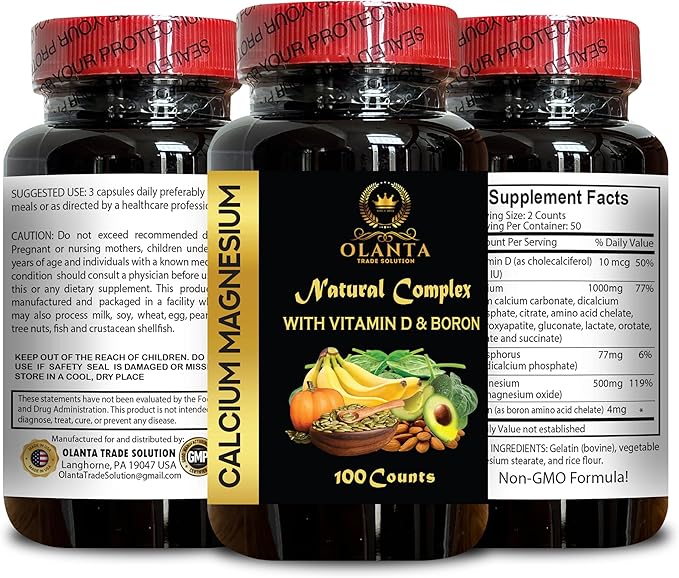 Calcium Magnesium Supplement - Natural Calcium Magnesium Citrate Supplement Immune Support Bone Nerve and Muscle Relaxation Gluten Free - 2 Bottles 200 Capsules