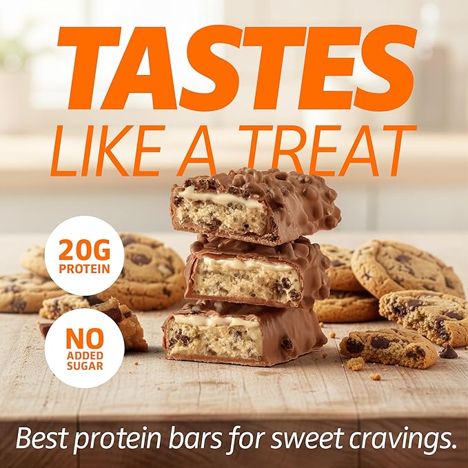 Satisfy Your Crave Protein Bars– High Protein Delicious Snacks– 20g of Protein No Added Sugar– Chocolate Chip Cookie Dough– Perfect for Breakfast On-the-Go Snack Pantry Staple &amp Office Treat– N