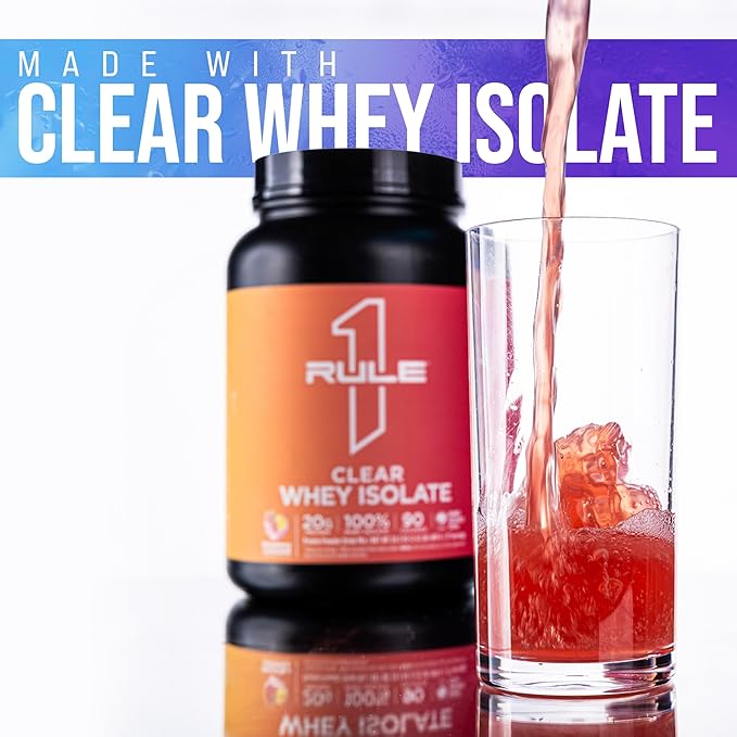 Rule 1 Clear Whey Isolate - 20g All-Whey Isolate Protein Mix Over 9g EAAs 90 Calories Zero Sugar Easy to Digest Light Crisp and Refreshing Taste (27 Servings Blue Raspberry)