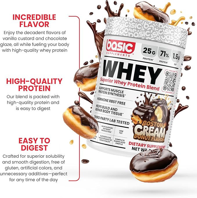 Whey Protein Powder 25g Protein Complete Amino Acid Profile Gluten-Free Low Fat RBST-Free Supports Muscle Recovery &amp Antibody Health