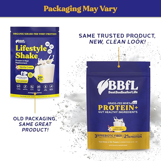 BBfL Grass-Fed Whey Protein Shake – 21g rBGH-Free Protein Vanilla Bean + Apple Cider Vinegar Prebiotics Digestive Enzymes Supports Gut Health – All-in-One Shake for Women &amp Men (15 Servings V