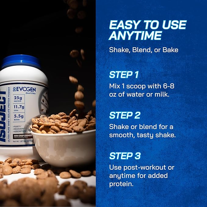 Evogen Isoject - Whey Protein Isolate | Ultra-Pure Whey Protein Powder with Ignitor Enzymes BCAAs and EAAs | Enhanced Absorption &amp Recovery | Mini Crisp Cookies | 25 Servings
