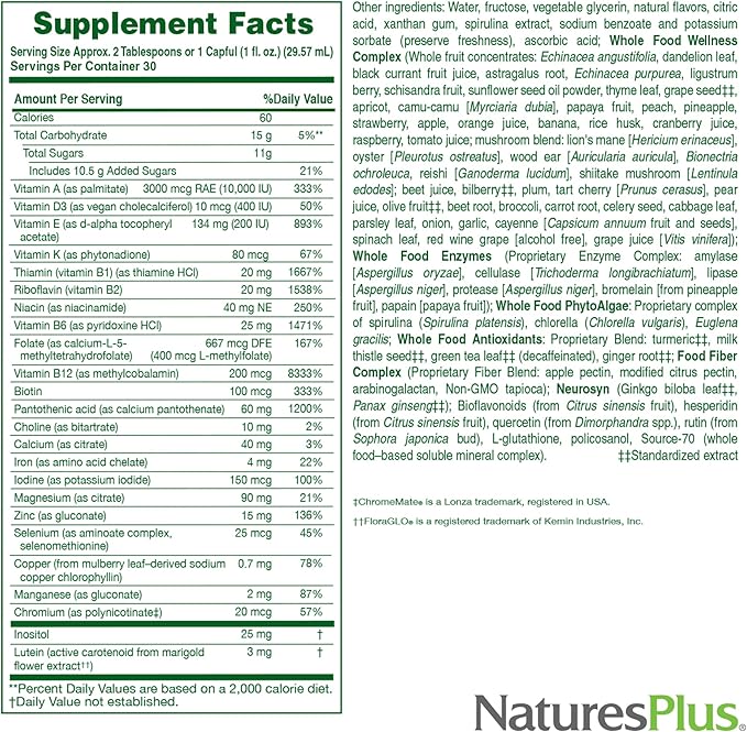 NaturesPlus Ultra Source of Life Liquid - 30 fl oz - Mango Pineapple Flavor - Multivitamin Supplement with Vitamin D3 and Lutein - Vegetarian Gluten-Free - 30 Servings