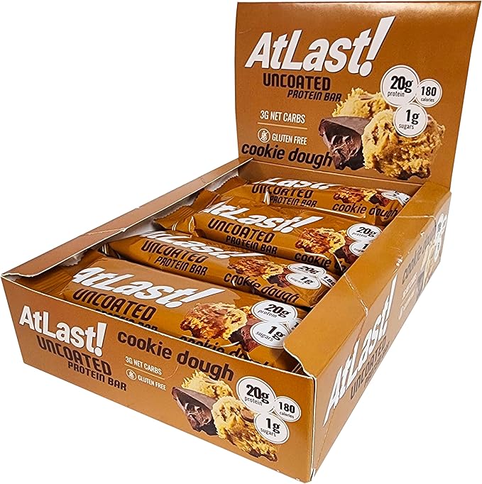 AtLast! Nutrition Cookie Dough Protein Bars 20g Protein 1g Sugar 3g Net Carb Gluten Free Keto Friendy 12 Count