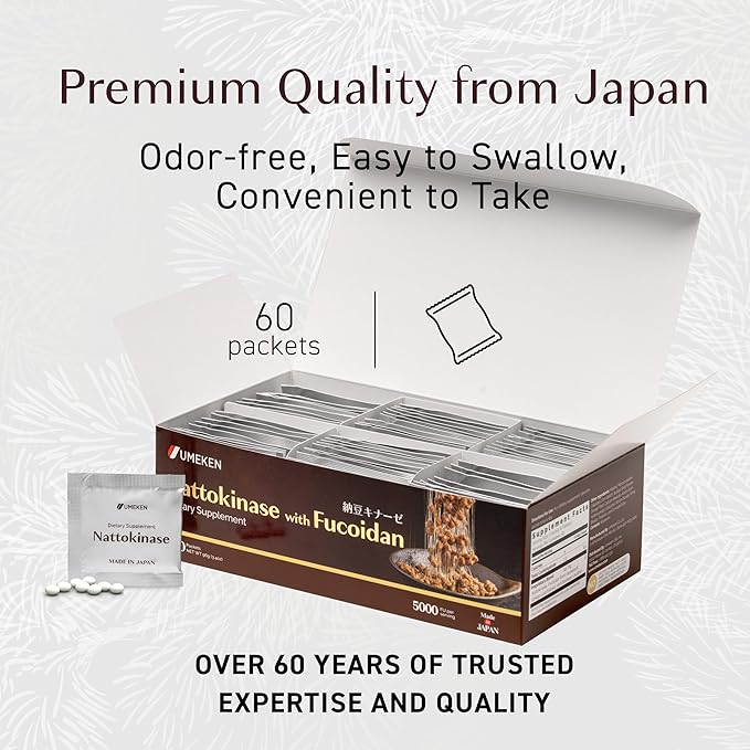 Umeken Nattokinase Plus Fucoidan Nattokinase Supplement 5000FU Natto Odor Free Easy to Take Okinawan Fucoidan Japanese Supplement 60 Counts Pack of 1