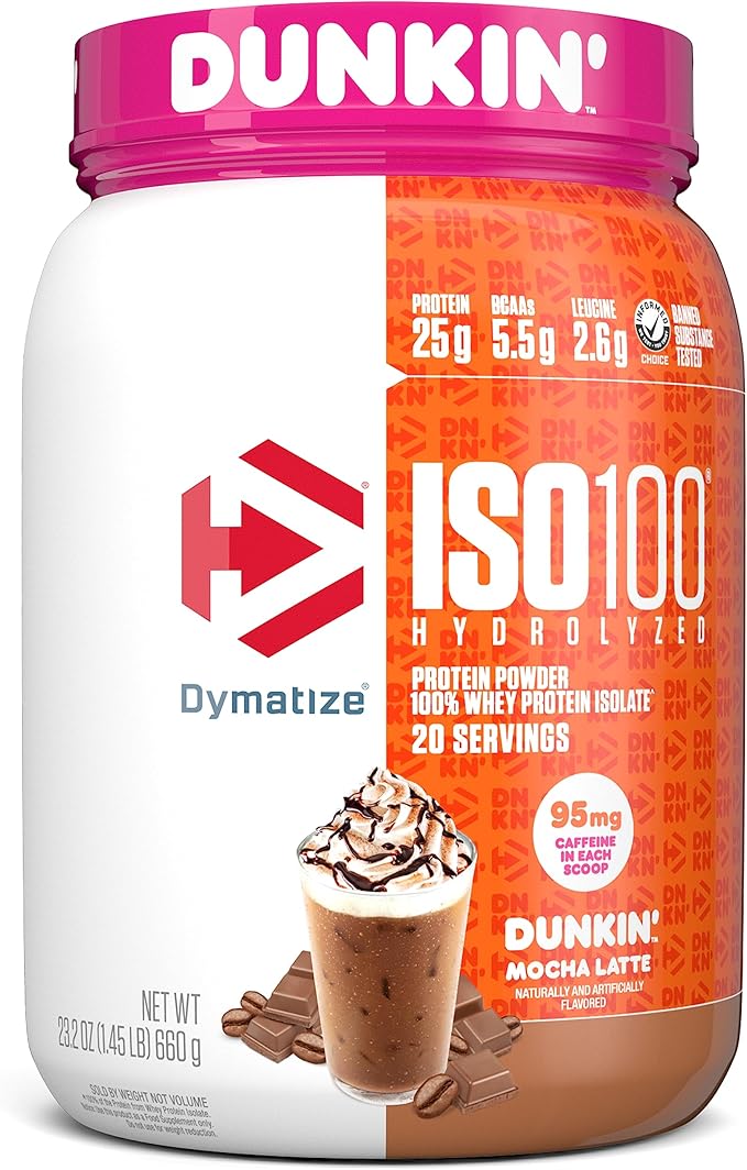 Dymatize ISO100 Hydrolyzed Protein Powder &amp ISO100 Hydrolyzed Protein Powder in Dunkin' Mocha Latte Flavor