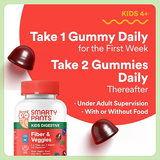 SmartyPants Kids Digestive &amp Immune Support Bundle: Fiber &amp Veggies + Elderberry Gummies with Prebiotic Fiber Vitamins C D3 B12 &amp Zinc – Gluten Free Non-GMO 60 Count Each (Pack of 2)