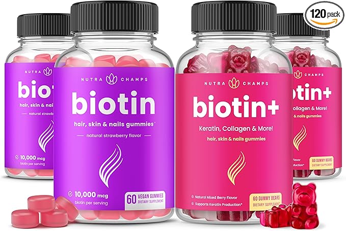 NutraChamps Biotin &amp Biotin+. The Complete Duo for Hair Skin and Nails. Biotin Collagen Keratin &amp More