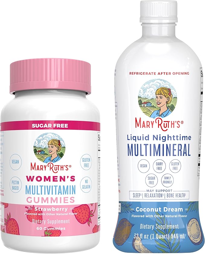 MaryRuth's Multivitamin Gummies for Women (Strawberry) &amp Liquid Nighttime Multimineral (Coconut 32oz) | Clean Label Project Verified® | Vegan | Beauty Bedtime Routine &amp Overall Health