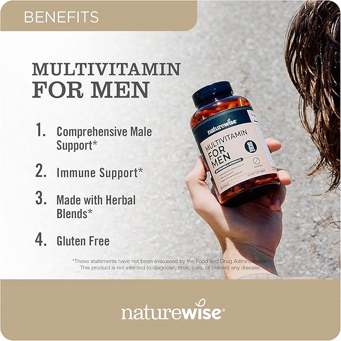 NatureWise [1] Multivitamin for Men - Non-GMO - 90 Capsules[45-Day Supply] + (Pack of 2) Omega 3 Fish Oil 1000mg + Vitamin E - Wild-Caught - 60 Softgels[30-Day Supply]