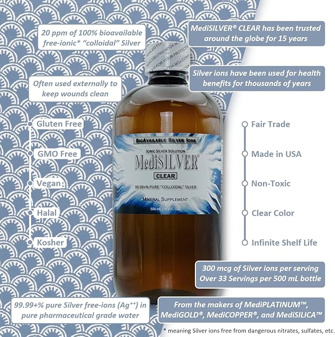 MediSILVER Clear True Free Ionic Colloidal Silver Dietary Supplement - 1 US Gallon in Opaque BPA-Free Plastic Jug