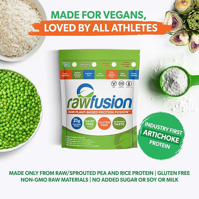 Rawfusion Vegan Protein Powder Vanilla Bean – 30 Servings 21g Plant-Based Protein Low Net Carbs Non-Dairy Gluten-Free Soy-Free Kosher Non-GMO 2.06lbs