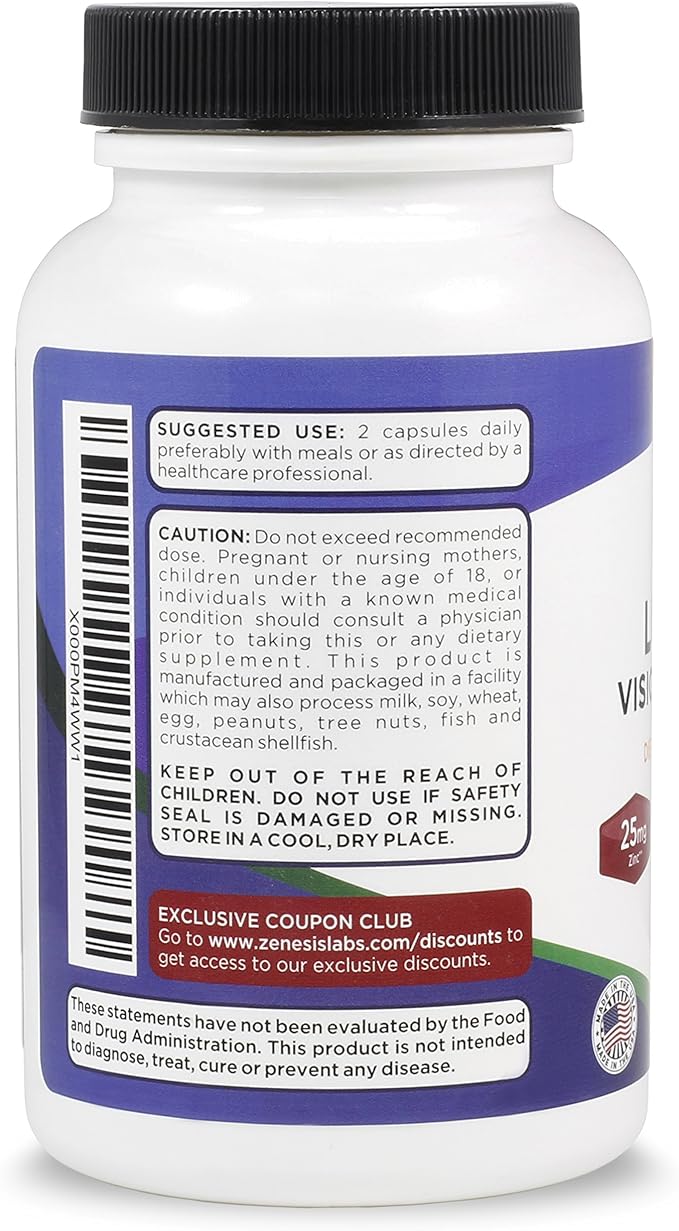 Zenesis Labs Lutein Vision Support - Essential Eye Vitamin - with Bilberry Beta-Carotene Zinc Grapeseed &amp Other Minerals - 120 Capsules - 60 Day Supply
