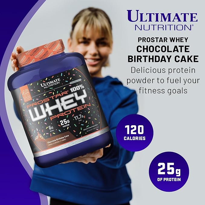 Ultimate Nutrition Prostar Whey Protein Powder Isolate Chocolate Birthday Cake - Low Carb High Protein Powder Shake for Muscle Gain &amp Recovery - Low Sodium Low-Fat &amp Keto Friendly - 5.28 lb