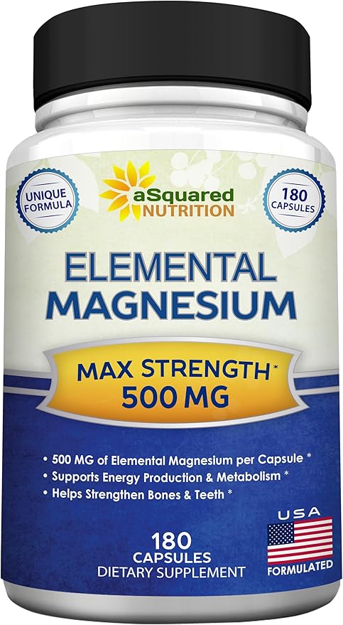 aSquared Nutrition Proprietary Magnesium 500mg – High Absorption Magnesium Citrate &amp Oxide – 180 Veggie Capsules 180 Day Supply – USA Formulated &amp Third-Party Tested