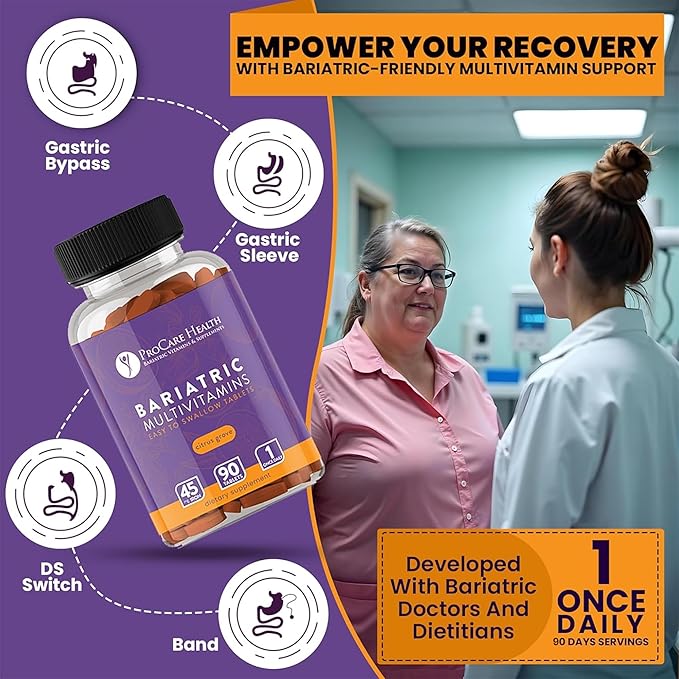 ProCare Health Bariatric Multivitamin with Iron 45mg (90 Easy to Swallow Tablets) - Post Op Bariatric Vitamins for Gastric Bypass Pills for Sleeve Patients Sustains Recovery &amp Energy (3 Month Sup