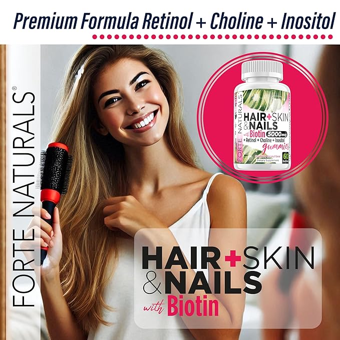Hair Growth Biotin Gummies for Women Hair Skin &amp Nails Vitamins 5000mcg Biotin Made in USA Iodine for Nail Fungus Choline Inositol Supplements Biotina Gomitas para el Cabello