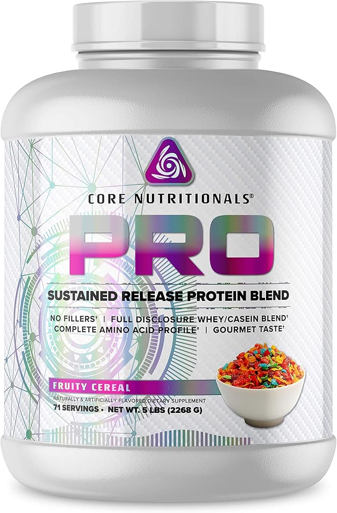 Core Nutritionals Pro Sustained Release Protein Blend Digestive Enzyme Blend 25G Protein 2G Carb 71 Servings (Fruity Cereal)