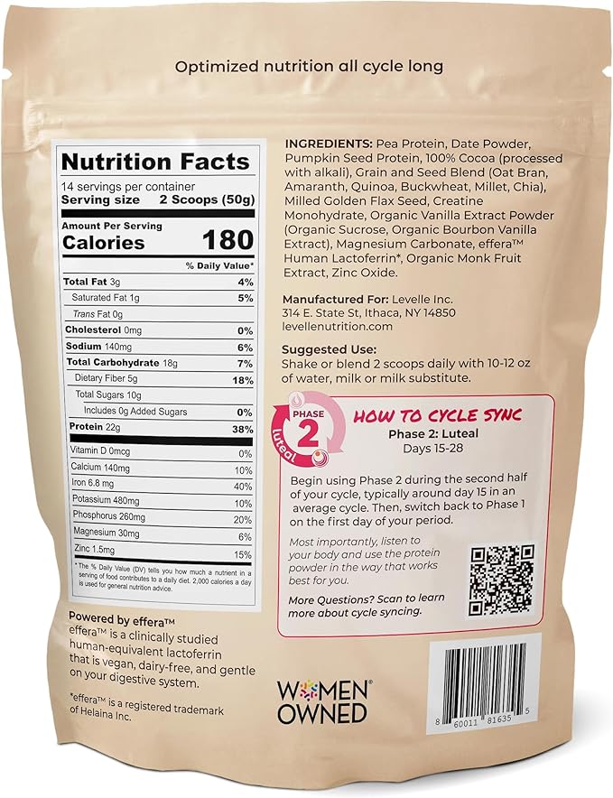 Boom Chocolata Cycle-Syncing Plant-Based Protein Powder | Pea &amp Pumpkin Protein | Gut-Friendly with Iron Fiber &amp Vegan Lactoferrin | Bulk Case of 12 (Phase 2: Luteal)
