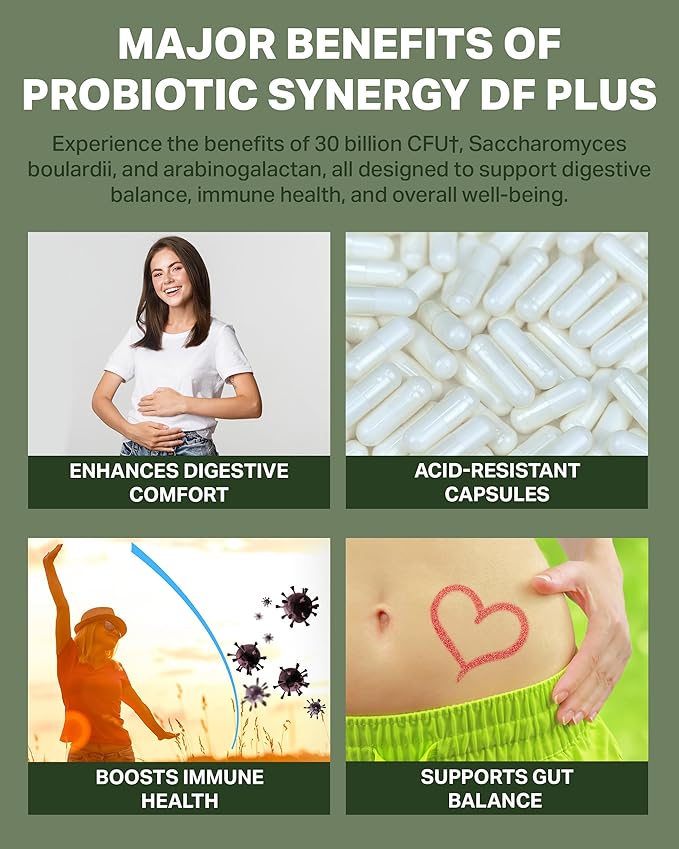 Probiotic Synergy DF Plus - 30 Billion CFU Plus Saccharomyces boulardii and Arabinogalactan - 30 Stick Packs - Comprehensive Support for Gut Ecology* - Professional Formula