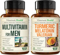 Mens Multivitamins + Turmeric Melatonin Valerian Bundle for Joint Support and Discomfort Relief Immune Health &amp Inflammatory Response