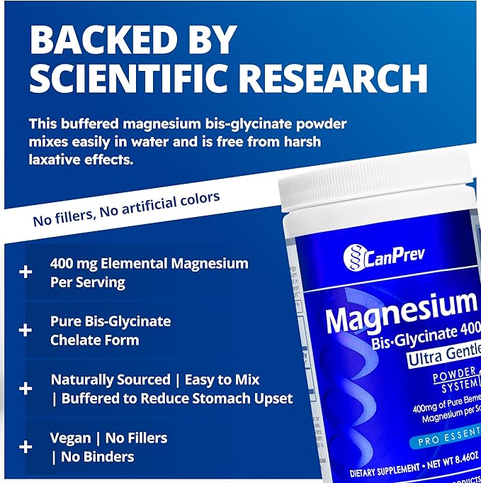 CanPrev Magnesium Bisglycinate 400 Ultra Gentle Powder 240g 48 Servings 400mg Elemental Magnesium Per Scoop Supports Restful Nights Muscle Function Gentle on Digestion Vegan Non-GMO Gluten-Free