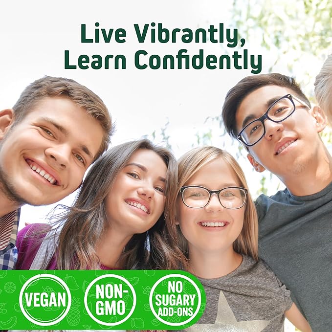 Herbtonics Whole Food Teen Vitamins for Energy Focus &amp Immune Support - Multivitamin for Teenage Boys &amp Girls (12-18) with Real Superfoods - Vegan Plant Based Non-GMO - 60 Easy Swallow Caps