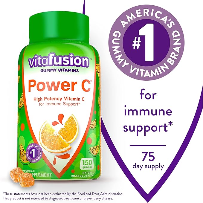 Vitafusion Extra Strength Vitamin D3 Gummy &amp Power C Vitamin C Gummies for Immune Support Orange Flavored 282 mg Vitamin C America’s Number 1 Gummy Vitamin Brand 50 Day Supply 150 Count