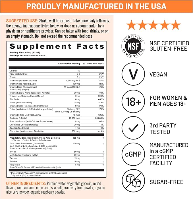 NatureWise [1] Liquid Multivitamin Hair Growth - Sugar Free Peach Mango - 30 floz[30Servings] + [1] Magnesium Glycinate 625mg - Chelated Magnesium - 30 Capsules[30-Day Supply]