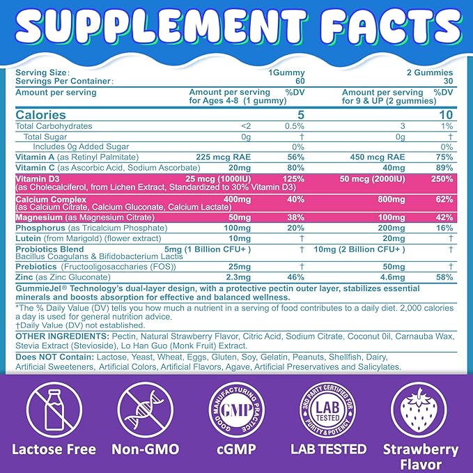 Kids Calcium Gummies + D3 &amp Magnesium + Omega 3 for 4+