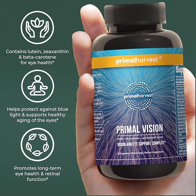 Primal Harvest Primal Vision with Lutein Zeaxanthin Vitamin A and Zinc for Eye Health Blue Light Support and Visual Clarity