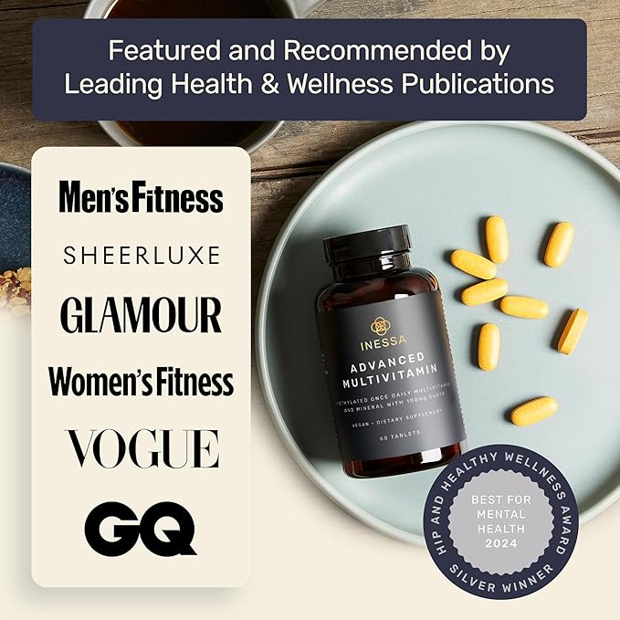 Inessa Methylated Multivitamin for Men and Women - Advanced Natural Daily Mens Multivitamins with CoQ10 100mg Vitamins D3 K2 A B Complex Vitamins Folic Acid &amp Zinc - 60 Vegan Tablets
