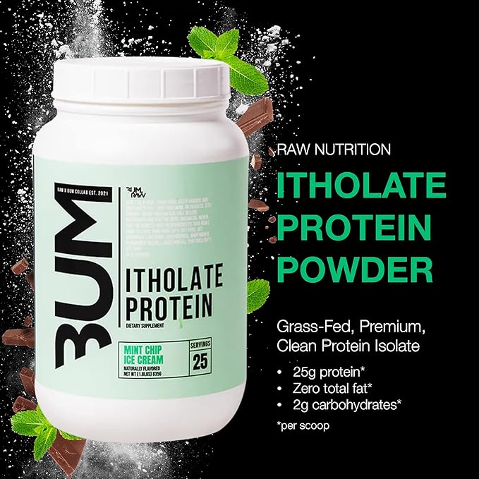 RAW Whey Isolate Protein Powder Mint Chip Ice Cream (CBUM Itholate Protein) - 100% Grass-Fed Sports Nutrition Powder for Muscle Growth &amp Recovery - Low-Fat Low Carb Naturally Flavored - 25 Serv