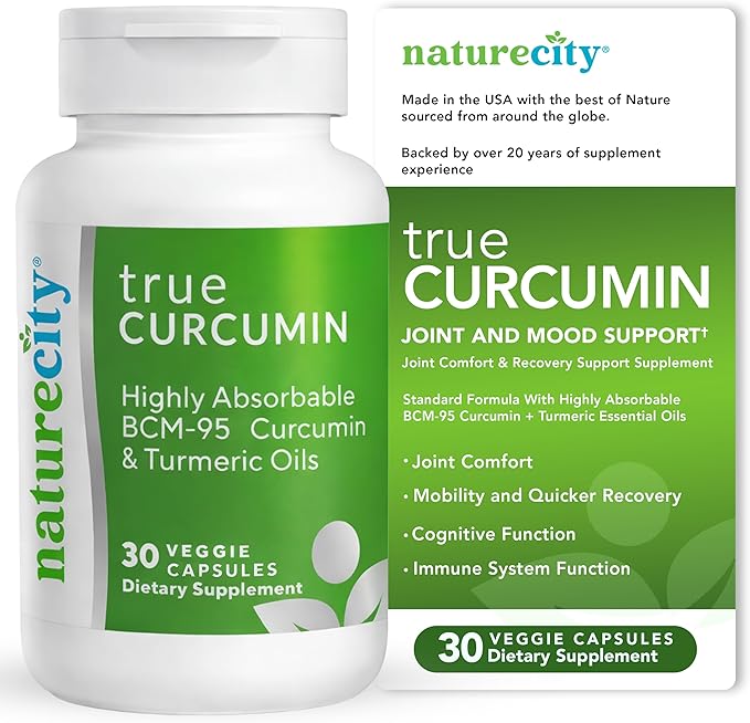 NatureCity True-Curcumin Turmeric Supplement | Non-GMO Tumeric and Curcumin 500mg Curcuma Capsules Vitamin Supplements | Up to 700% Increase in Absorption (30 Day Supply) | Supports Joints