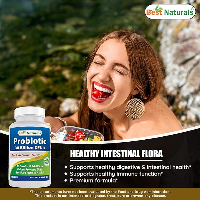 Best Naturals Probiotic 10 Strains &amp 30 Billion CFU &amp Vitamin D3 10000 IU