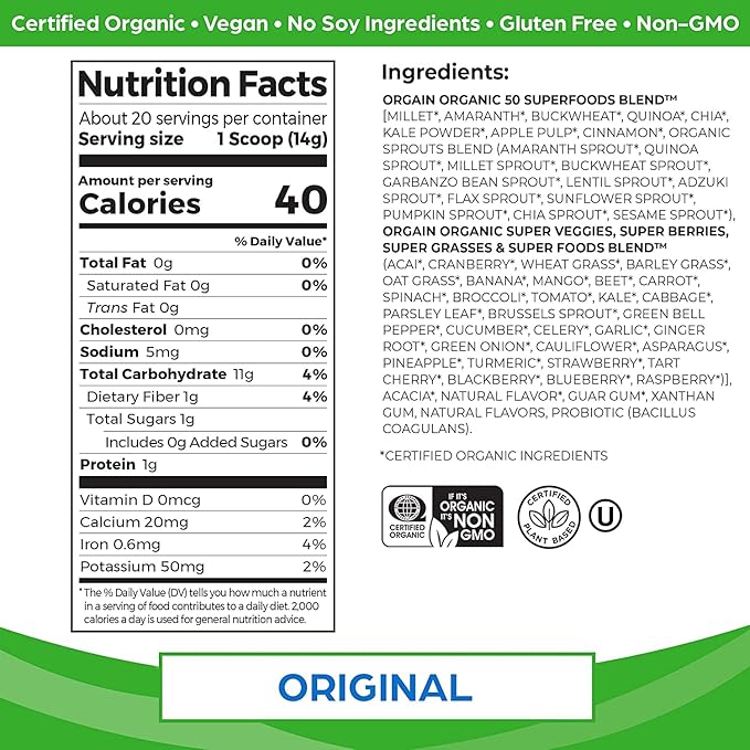 Orgain Organic Vegan Protein Powder + Orgain Organic Greens Powder Superfood Blend
