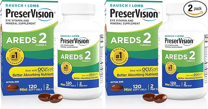 PreserVision AREDS 2 Eye Vitamin &amp Mineral Supplement Contains Lutein Vitamin C and E Zeaxanthin Zinc 120 Softgels (Packaging May Vary) (Pack of 2)