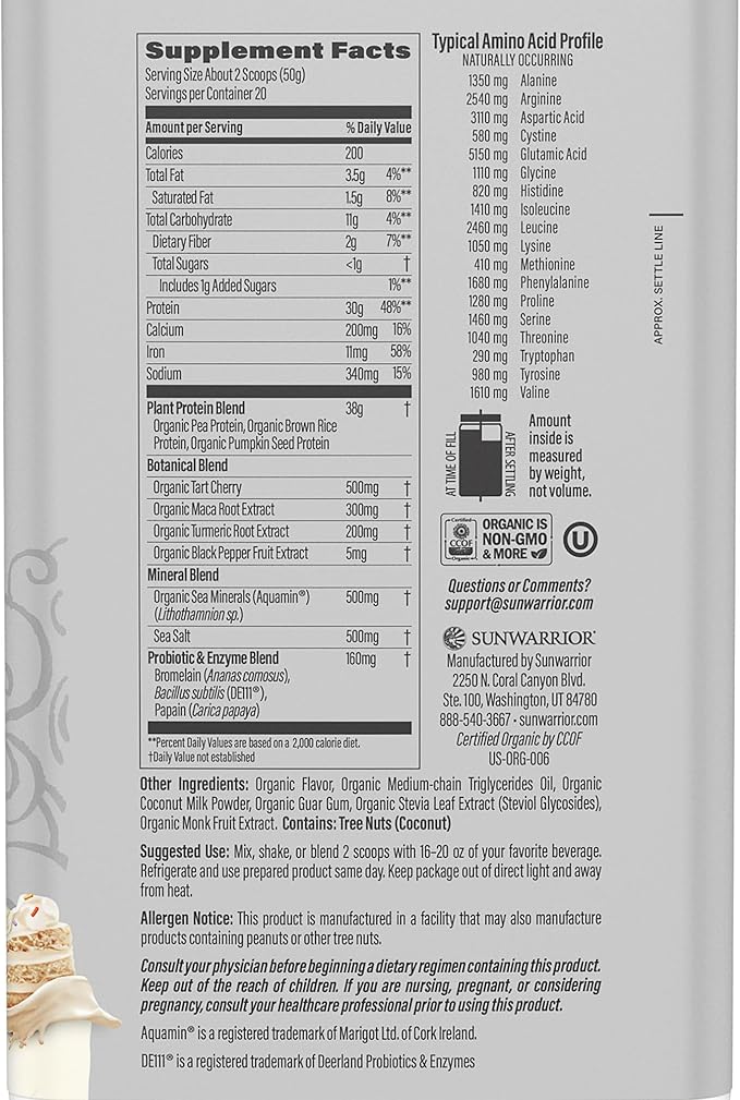 Sunwarrior Vegan Protein Powder USDA Organic | 20 Servings Cake Batter Flavored &amp Creatine Monohydrate Powder for Her | Micronized 50 Servings Raspberry Lemonade Flavored